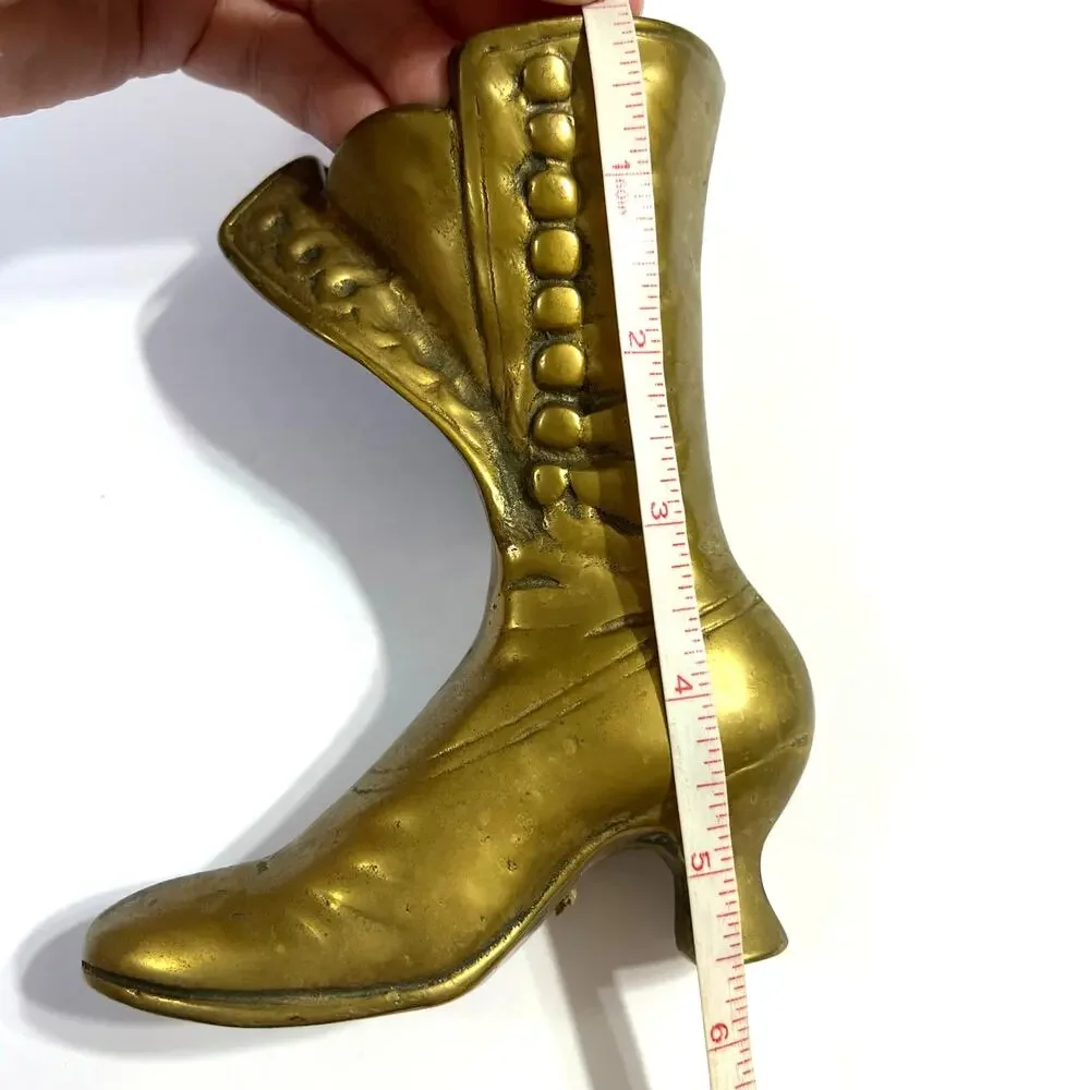 Vintage Brass Victorian Boot Figurine Collectible Decorative Vase Planter MCM